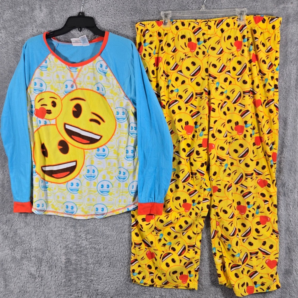 Emoji The Iconic Brand Womens 2X Pajama Set Blue Yellow Fleece 2 Piece 18W 20W